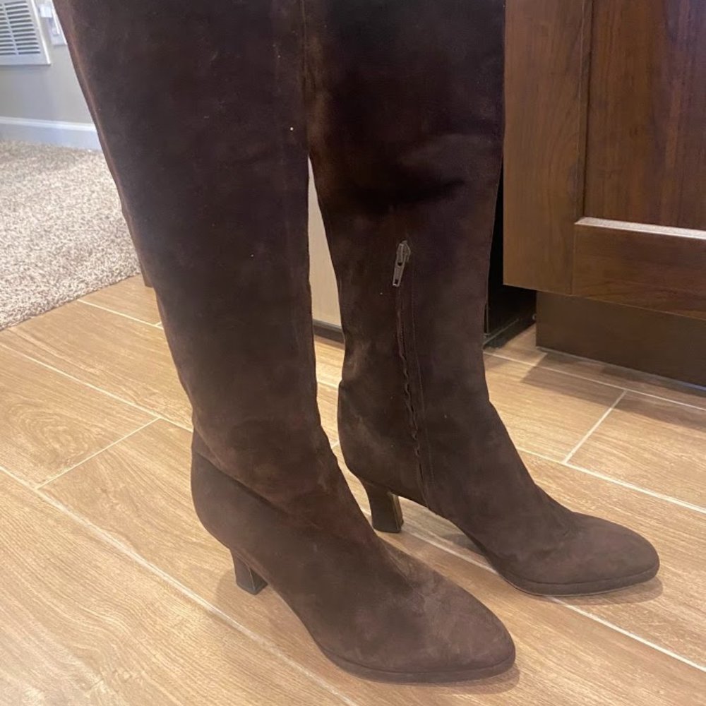 Prada Suede Brown Half Zip Heeled Boots